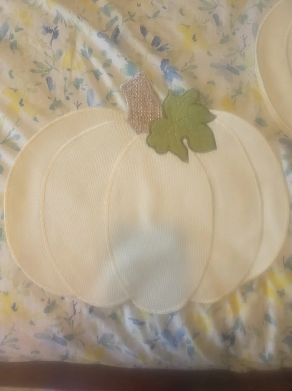 White Pumpkin-Shaped Placemat with Green Leaf Accent Set Of 6